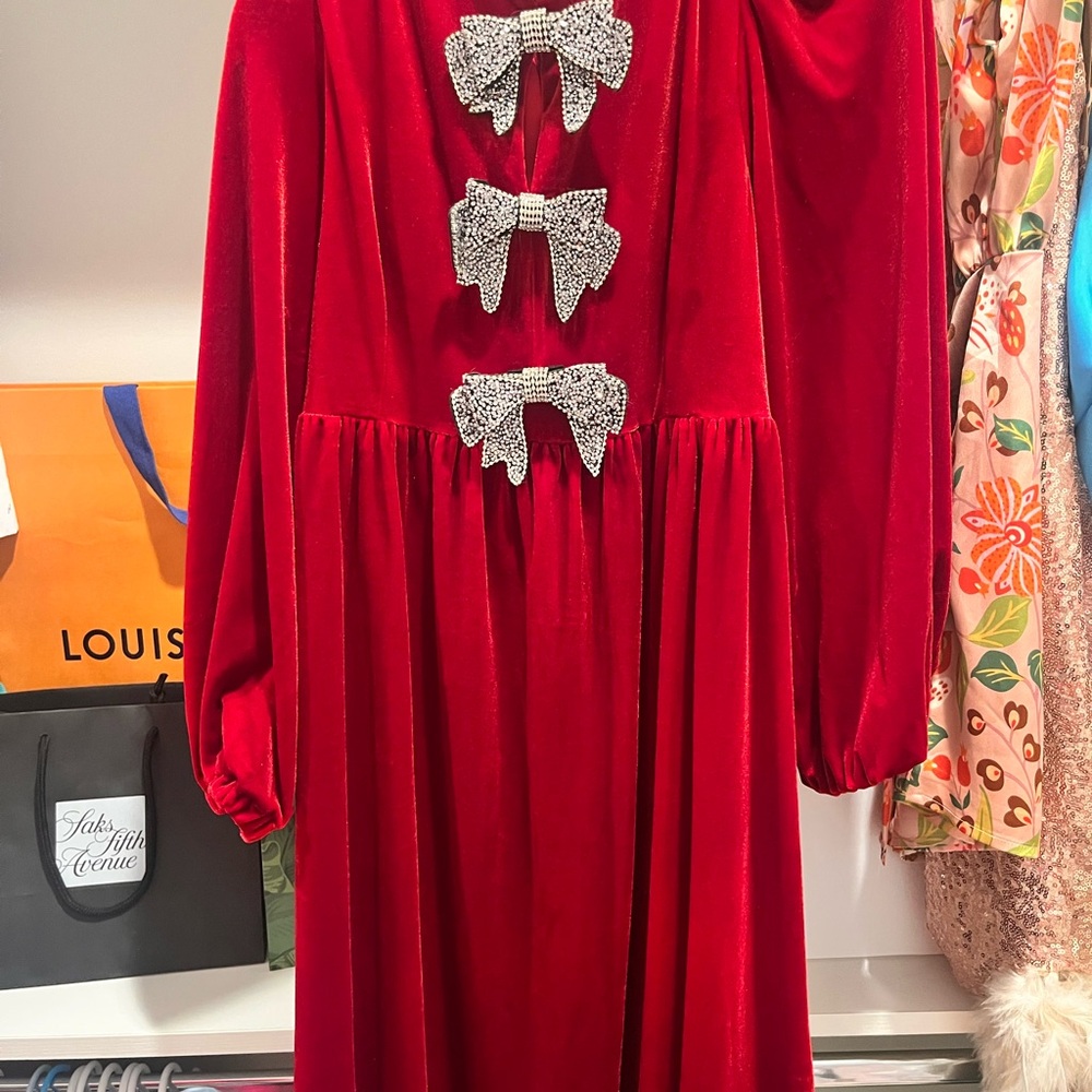 Sugarlips Red Midi Dress with Bow Accents